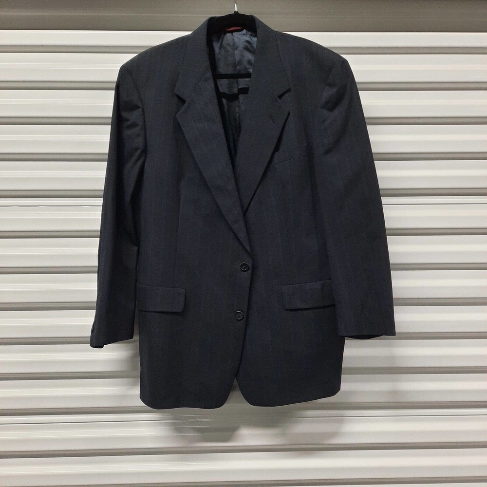 Vintage Hart Schaffner Marx Suit Blazer Men 44R Blue Stripe Sport Coat Wool